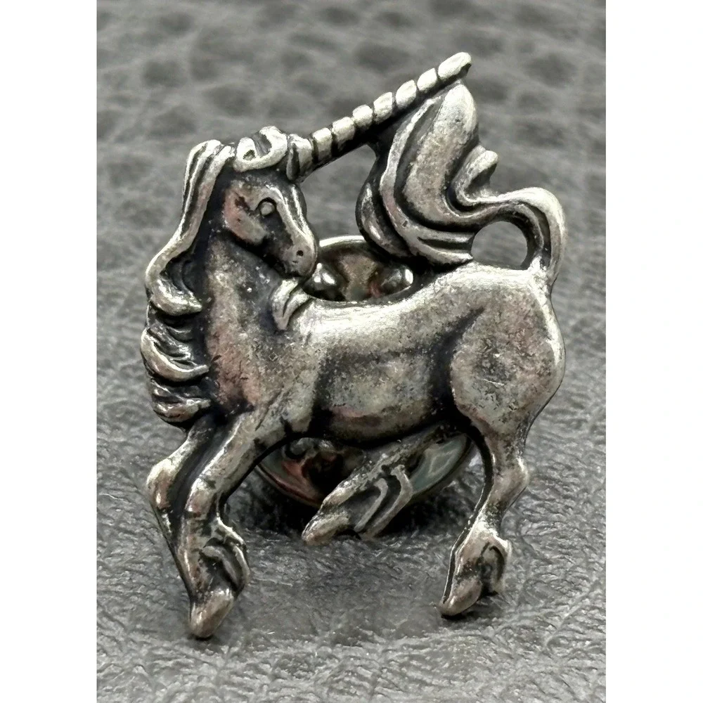 Vintage Unicorn Horse Tie Tack Lapel Pin Silver Tone